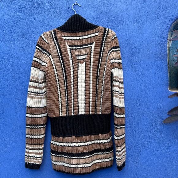 Balenciaga Paris Chunky Knit Lambswool Blend Striped Peplum Cardigan Sweater - Picture 8 of 8